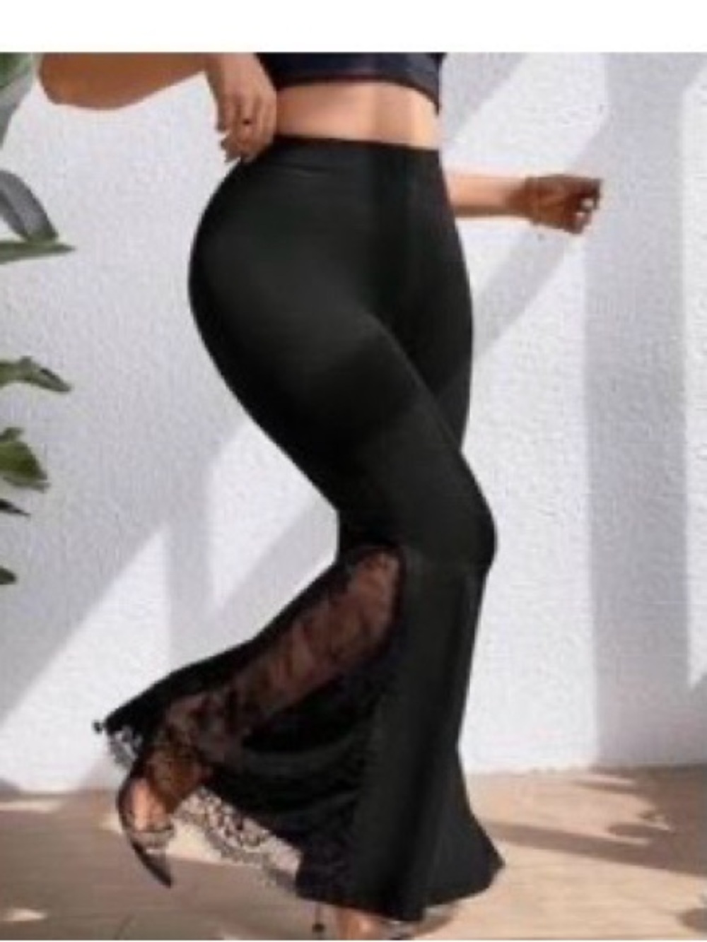 SHEIN Black High-Waist Flare Pants with Lace Insets